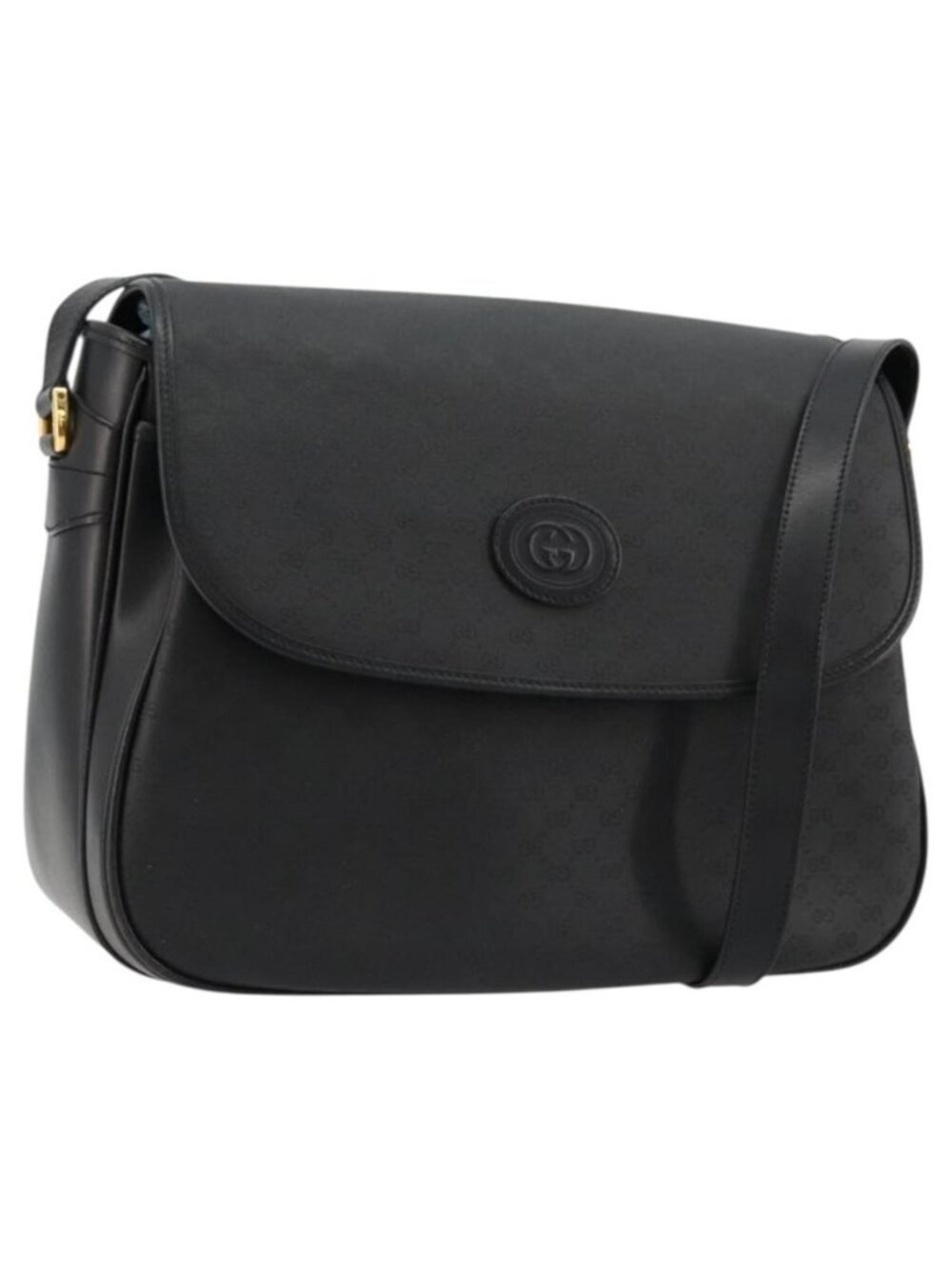 Authentic GUCCI Micro GG Supreme Shoulder Bag PVC Black Gold 001 256 1044
